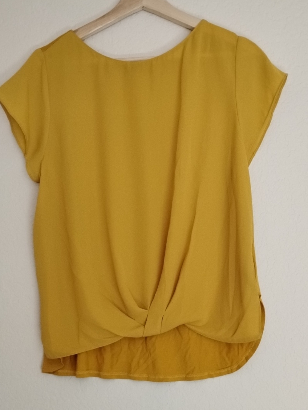 INC International Concepts Yellow Twist-front Short Sleeve Blouse